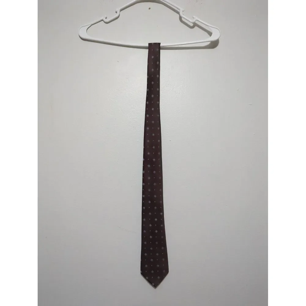 The Mens Store Brown Geometric Medallion Silk‎ Necktie Blue Silver Diamond